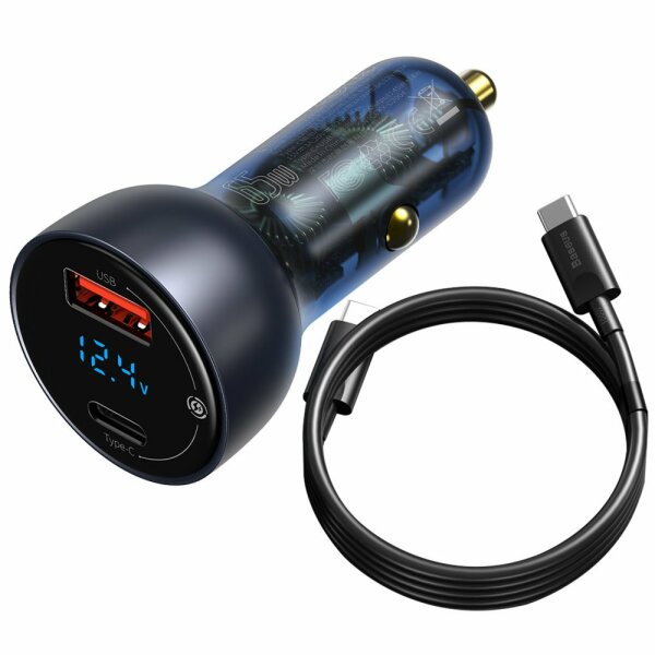 Baseus Auto-Ladegerät USB / USB Typ C 65 W 5 A SCP Quick Charge 4.0+ Power Delivery 3.0 LCD Bildschirm grau (TZCCKX-0G)