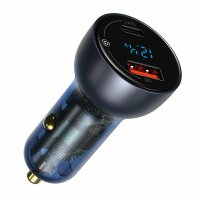 Baseus Auto-Ladegerät USB / USB Typ C 65 W 5 A SCP Quick Charge 4.0+ Power Delivery 3.0 LCD Bildschirm grau (TZCCKX-0G)