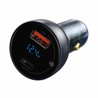 Baseus Auto-Ladegerät USB / USB Typ C 65 W 5 A SCP Quick Charge 4.0+ Power Delivery 3.0 LCD Bildschirm grau (TZCCKX-0G)