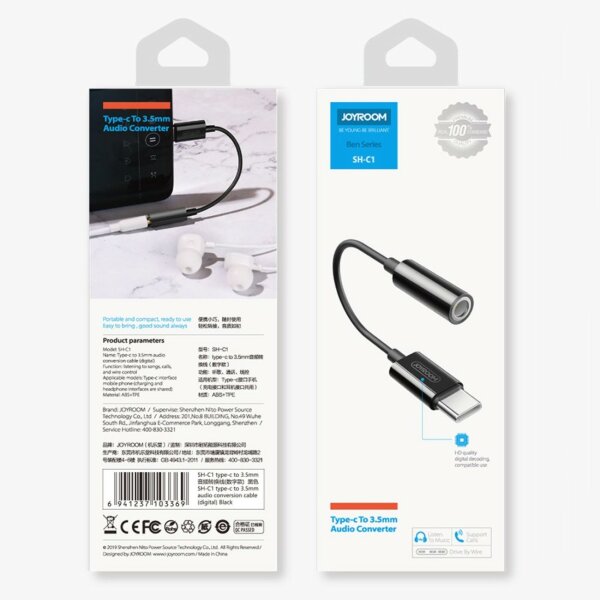 Joyroom Kopfhöreradapter 3,5mm Miniklinke (weiblich) - USB Typ C (männlich) schwarz (SH-C1)