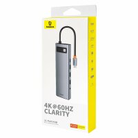 HUB 11in1 Baseus Metal Gleam Series USB-C zu USB-C PD / 3x USB-A 3.0 / USB-A 2.0 / HDMI / VGA / AUX / RJ-45 / SD TF - Grau