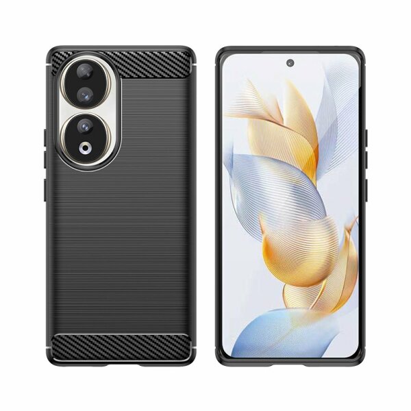 Carbon Case kompatibel mit HONOR 90 flexible Silikon-Carbon-Hülle schwarz