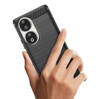 Carbon Case kompatibel mit HONOR 90 flexible Silikon-Carbon-Hülle schwarz