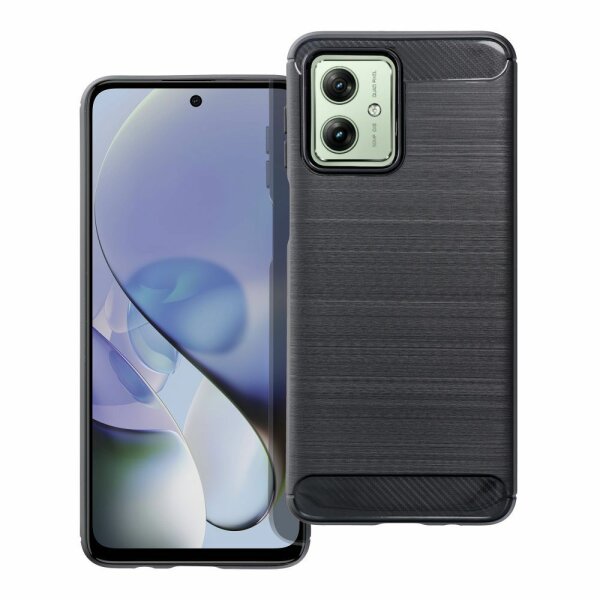 Carbon Case kompatibel mit Motorola Moto G54 5G flexible Silikon-Carbon-Hülle schwarz