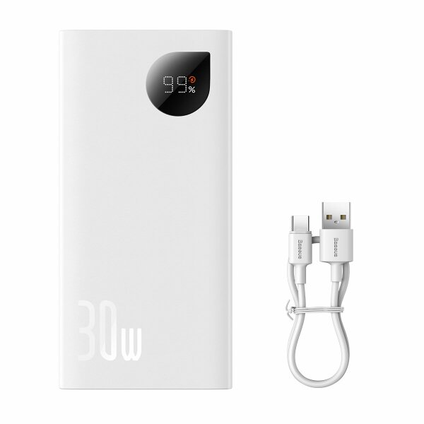 Baseus Adaman2 Powerbank mit Digitalanzeige 2x USB-A / 1x USB-C 10000mAh 30W - Weiß