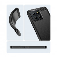 Carbon Case Hülle kompatibel mit T-Mobile Revvl 6 5G flexible Silikon Carbon Hülle schwarz