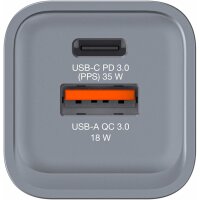 Verbatim GaN Charger 35 W, 2 Ports USB-C Ladegerät, Power Adapter mit USB-C und USB-A, Schnellladegerät als Mehrfachstecker