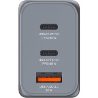 Verbatim GaN Charger 65 W, 3 Ports USB-C Ladegerät, Power Adapter mit 2 x USB-C und 1 x USB-A, Schnellladegerät als Mehrfachstecker