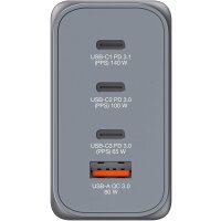 Verbatim GaN Charger 240 W, 4 Ports USB-C Ladegerät, Power Adapter mit 3 x USB-C und 1 x USB-A, Schnellladegerät als Mehrfachstecker