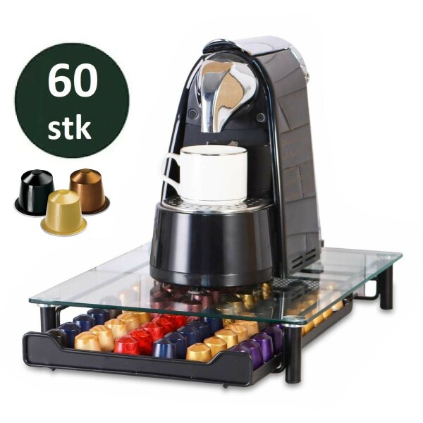 Kaffeekapsel Schublade für 60 Kapseln kompatibel mit Nespresso Kapselspender Glass