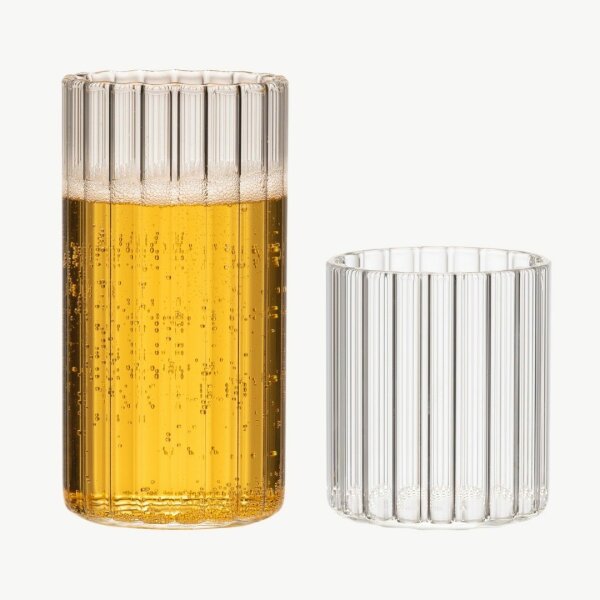 Zoha Glas 2er Set Stripe Riffel Glas, Glas, Hitzebeständig 200ml