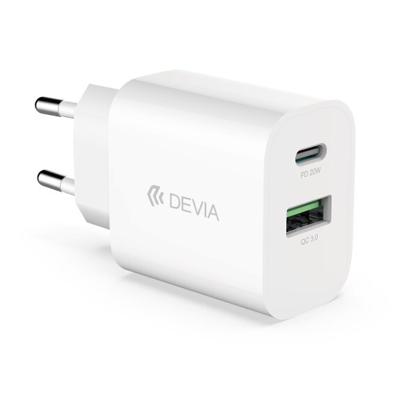 Devia Wandladegerät Smart PD 1x USB-C 1x USB 20W weiß Schnellladegerät