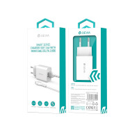 Devia Wandladegerät Smart 2x USB + microUSB Kabel 2,4A Weiß
