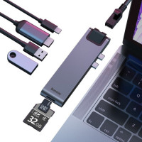Baseus 7 in 1 HUB-Adapter kompatibel mit MacBook Pro 2016/2017/2018 mit doppelt USB-C Stecker Grau