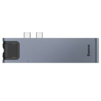 Baseus 7 in 1 HUB-Adapter kompatibel mit MacBook Pro 2016/2017/2018 mit doppelt USB-C Stecker Grau