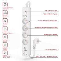 4-fach Steckdosenleiste + 3xUSB A ; 3 Meter; 3×1,5mm² H05VV-F 16A/250V