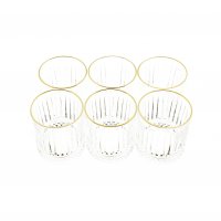 Almina Elisa 6 Tlg. Trinkgläser-Set Wasserglas mit Goldumrandung und Riffle Design 330 ml