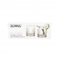 Almina Elisa 6 Teiliger Trinkgläser-Set 240 ml mit Goldumrandung Riffle Design