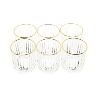 Almina Elisa 6 Teiliger Trinkgläser-Set 240 ml mit Goldumrandung Riffle Design