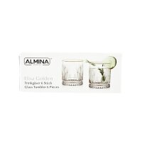 Almina Elisa 6 Teiliger Trinkgläser-Set 240 ml mit Goldumrandung Riffle Design