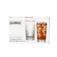 Almina Elisa Trinkgläser-Set 6-teilig mit Goldumrandung Riffle Design 300 ml