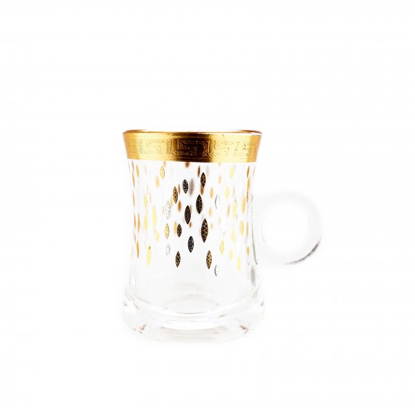 Almina 12-Teiliges Teegläser-Set mit Henkel silberne und goldene Details 100 ml