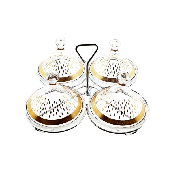 Almina Snack-Set Tajine 9 Teilig aus Glas mit goldenen und silbernen Muster