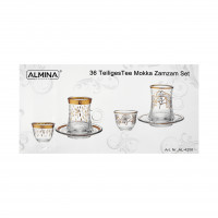 Almina 36 Teiliges Set für Tee, Mokka und Zamzam mit Unterteller Blumenmotiv