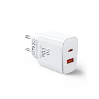 EU Joyroom JR-TCF05 20W USB-A USB-C-Ladegerät + USB-C-Kabel – Weiß