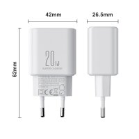 EU Joyroom JR-TCF05 20W USB-A USB-C-Ladegerät + USB-C-Kabel – Weiß