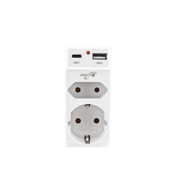 Heitech 6x 2-fach Steckdosenadapter mit 1 USB und 1 USB Type-C Ladeanschlüssen, max. 2,1A Ladestrom