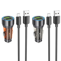 HOCO Autoladegerät 2 x USB QC 18W + USB-Kabel für Micro NZ12 transparent orange