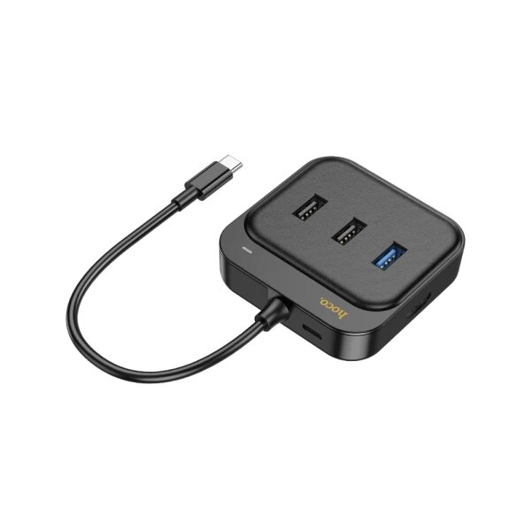 HOCO HUB-Adapter 6in1 Typ C für HDTV+RJ45+USB3.0+USB2.0*2+PD100W 0,2m HB37 schwarz