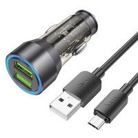 HOCO Autoladegerät 2 x USB QC 18W + USB-Kabel für Micro-USB NZ12 schwarz