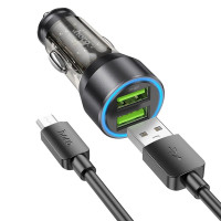 HOCO Autoladegerät 2 x USB QC 18W + USB-Kabel für Micro-USB NZ12 schwarz