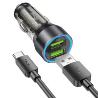 HOCO Autoladegerät 2 x USB QC3.0 18W + USB-Kabel auf Typ C NZ12 schwarz