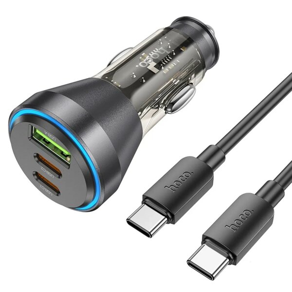 HOCO USB-Autoladegerät QC 18W + 2 x Typ C 30W + Kabel Typ C auf Typ C PD60W NZ12D schwarz