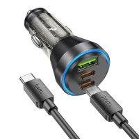 HOCO USB-Autoladegerät QC 18W + 2 x Typ C 30W + Kabel Typ C auf Typ C PD60W NZ12D schwarz