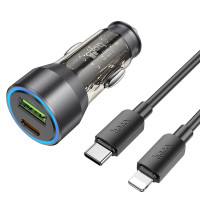 HOCO Autoladegerät USB QC 18W + Typ C 25W + Kabel Typ C kompatibel mit iPhone PD43W NZ12A schwarz