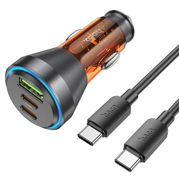 HOCO USB-Autoladegerät QC 18W + 2 x Typ C 30W + Kabel Typ C auf Typ C PD60W NZ12D Orange