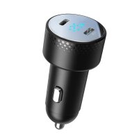 Autoladegerät 2x USB C 70W mit LED-Anzeige Joyroom Schnellladegerät JR-CCD02 - Schwarz