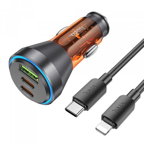 HOCO Autoladegerät USB QC 18W + 2 x Typ C 30W + Kabel Typ C kompatibel mit iPhone PD60W NZ12D orange