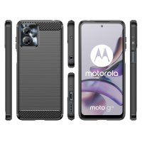 Carbon Case kompatibel mit Motorola Moto G14 flexible Silikon-Carbon-Hülle schwarz