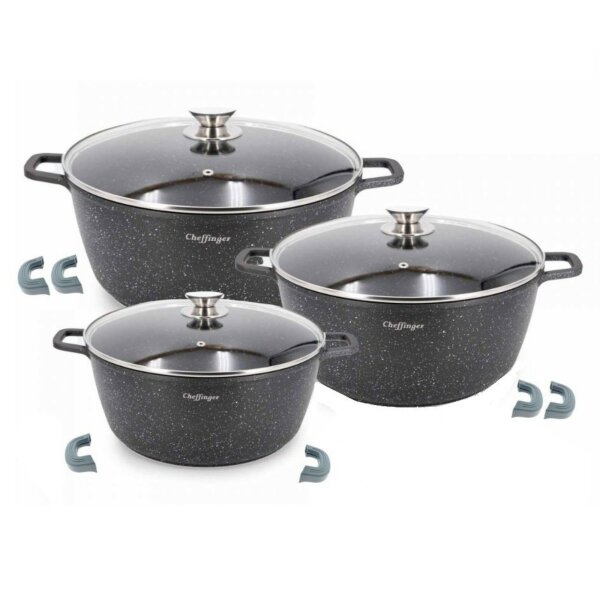 Cheffinger 6-tlg. Kochtopfset 24-28-32CM Topf Induktion Alu Guss Pfanne