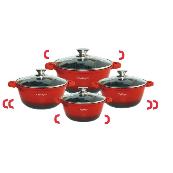 8 tlg Kochtopf Set Topf Induktion Anti Haft 20-24-28-32cm Geschirrset Rot