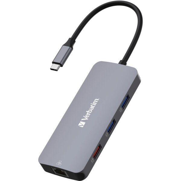 Verbatim USB-C Pro Multiport-Hub CMH-09, 9 Port, 3x USB 3.2-A, 2x USB 3.2-C, HDMI 4K, RJ45, SD, microSD, USB 3.1-C Kabel