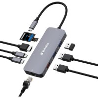 Verbatim USB-C Pro Multiport-Hub CMH-09, 9 Port, 3x USB 3.2-A, 2x USB 3.2-C, HDMI 4K, RJ45, SD, microSD, USB 3.1-C Kabel