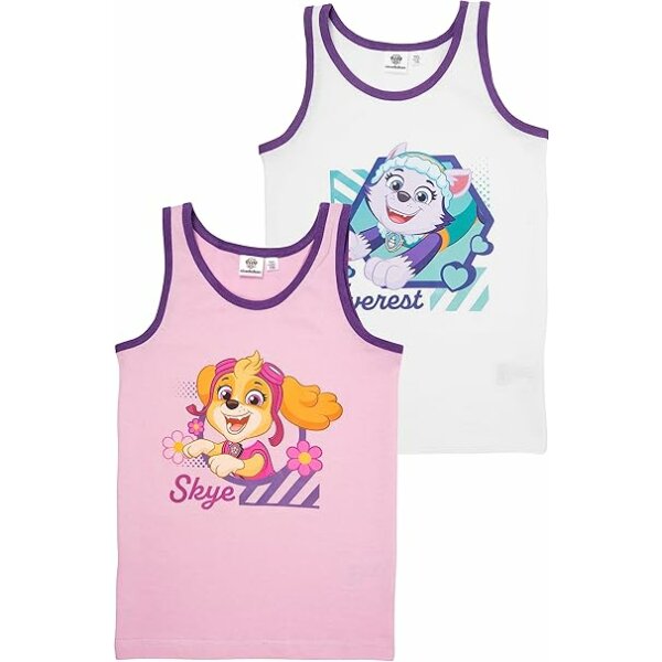 Paw Patrol Unterhemd für Mädchen Kinder Tank Top Hemdchen Unterwäsche Rosa/Weiß (2er Pack)