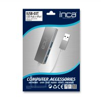 INCA USB-Hub X4 USB 3.0 + Ethernet RJ45 USB-Multiport USB-Adapter Silber