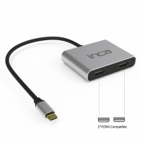 INCA Typ-C-Hub X4 Dual HDMI 4K@30 Hz+ USB-C Adapter Silber